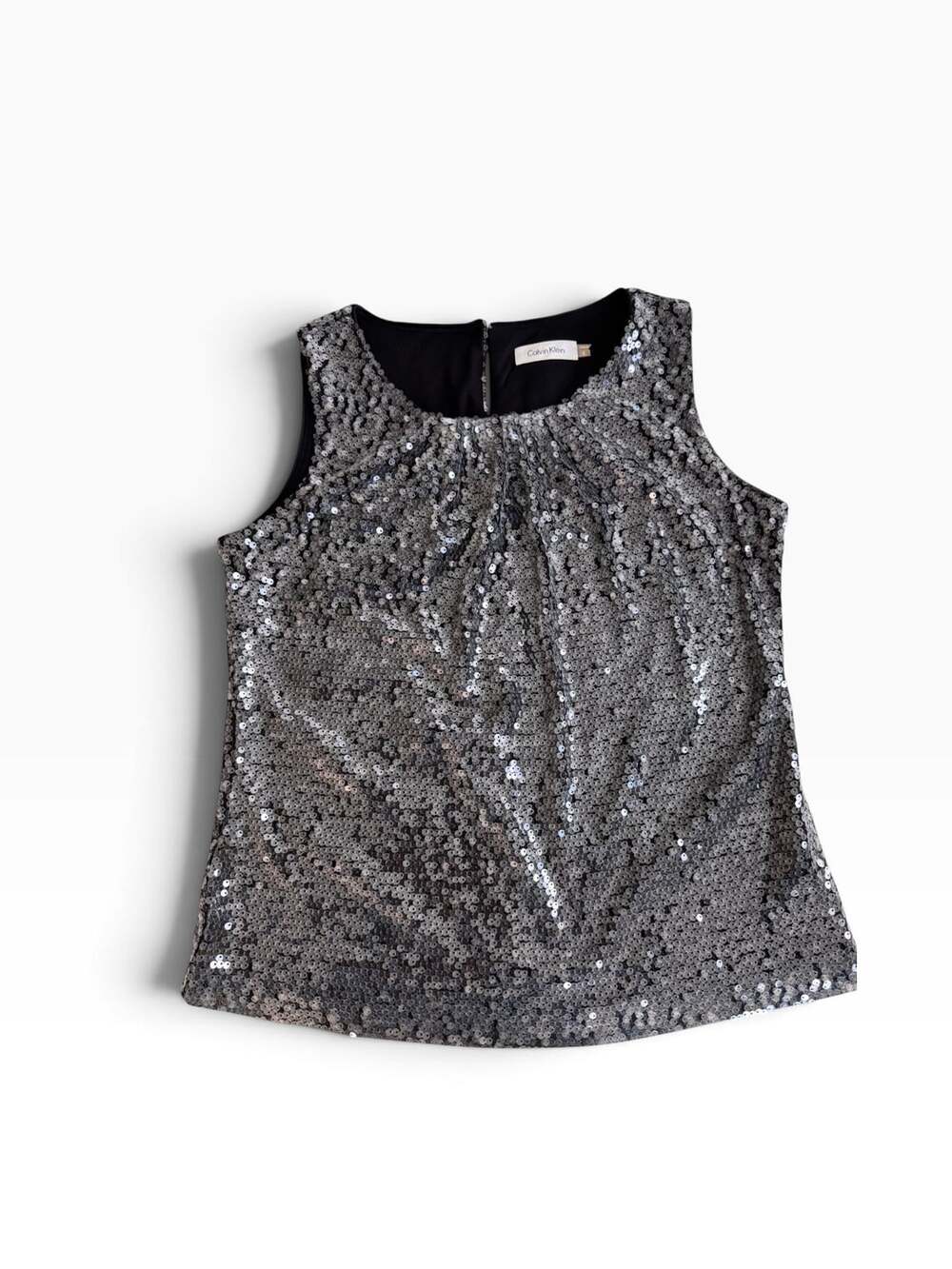 Calvin Klein Sequin Tank Top Size S Silver Black Sleeveless Party